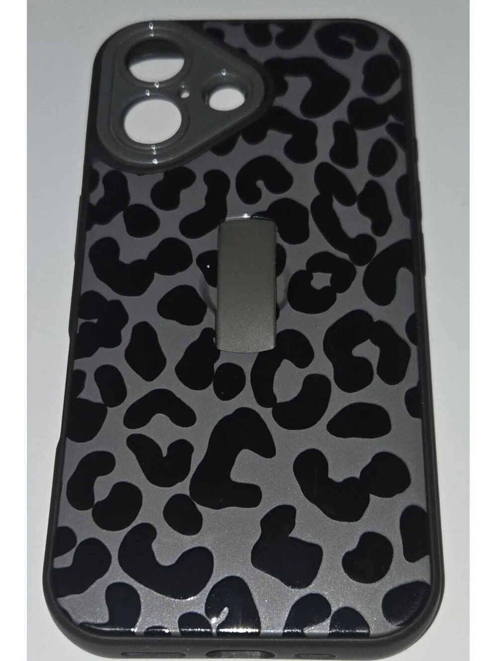 iPhone 17 Black Leopard Case Hidden Strap Stand Camera Protection Charging Cable